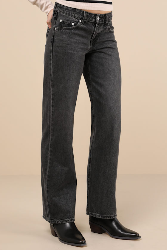 Low Loose Washed Black Low-Rise Wide-Leg Jeans 4