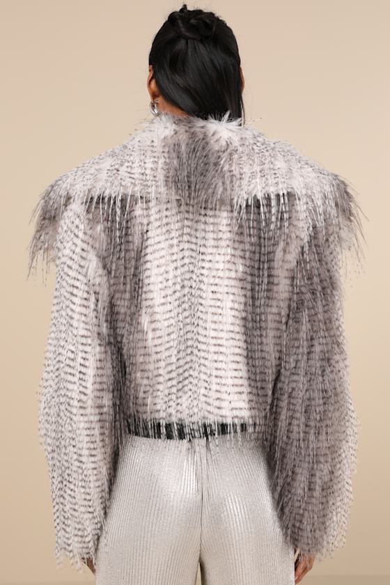 Avec Les Filles Faux Fur Jacket - Grey Faux Fur Jacket