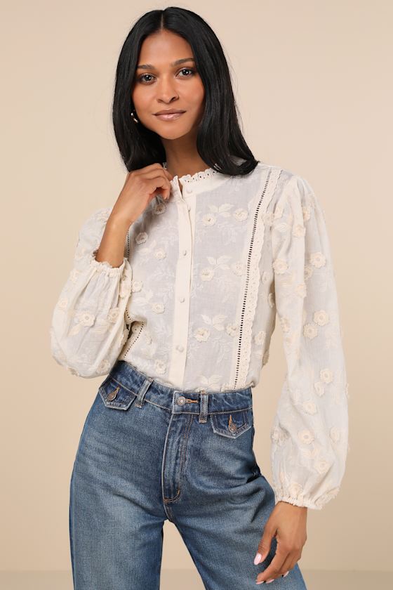 Morning Lights Button Up Top Cream main image 0