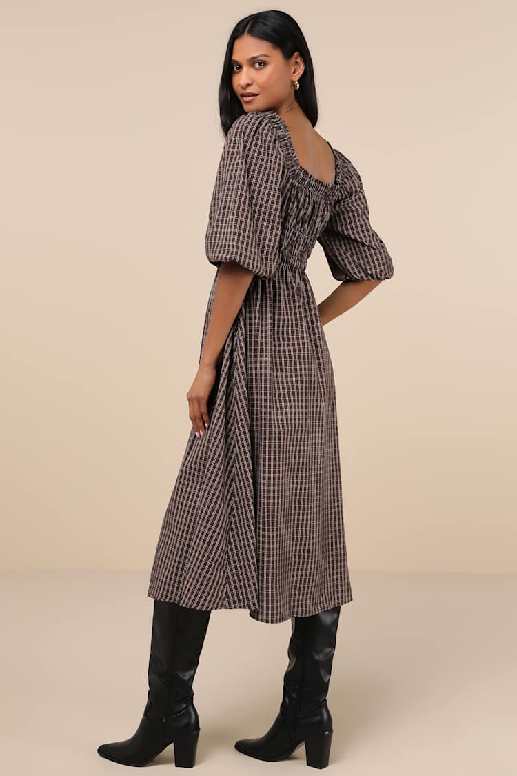 brown dress with bows Stella Bow Front Relaxed Fit Midi Dress