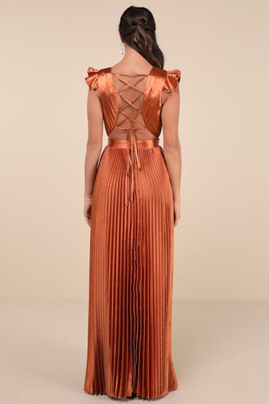 twist wrap bridesmaid dresses LEIA DRAPE MAXI DRESS - RUST