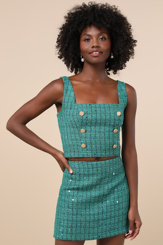 Exceptional Season Green Tweed Lurex Sequin Mini Skirt 1