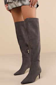 Tierny Charcoal Suede Pointed-Toe Over-the-Knee Boots 1
