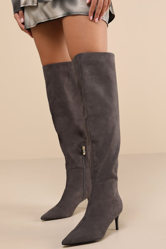 Tierny Charcoal Suede Pointed-Toe Over-the-Knee Boots 1