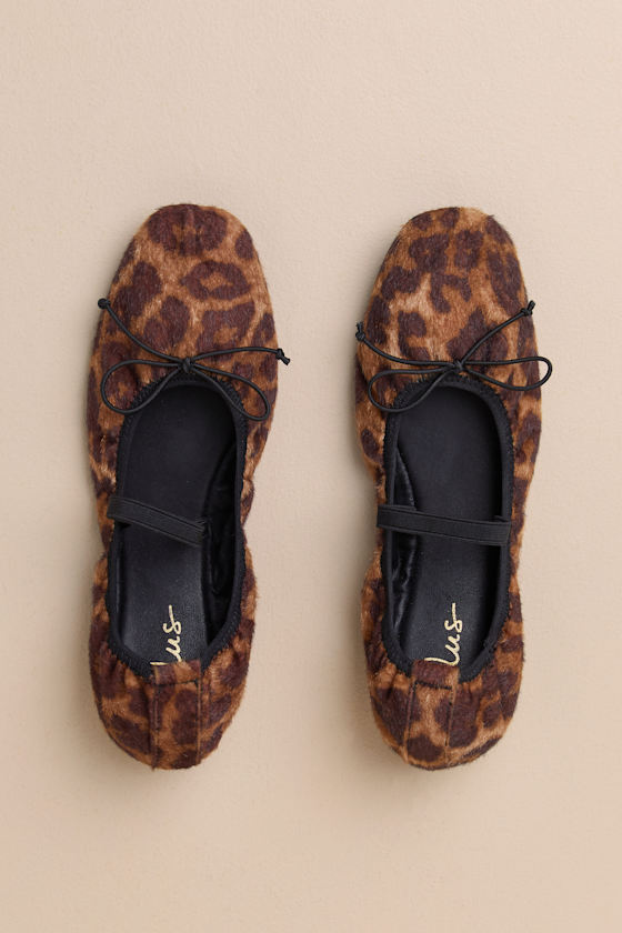 Lulus Rowann Leopard Faux Pony Fur Ballet Flats In Brown