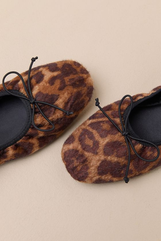 Lulus Rowann Leopard Faux Pony Fur Ballet Flats In Brown