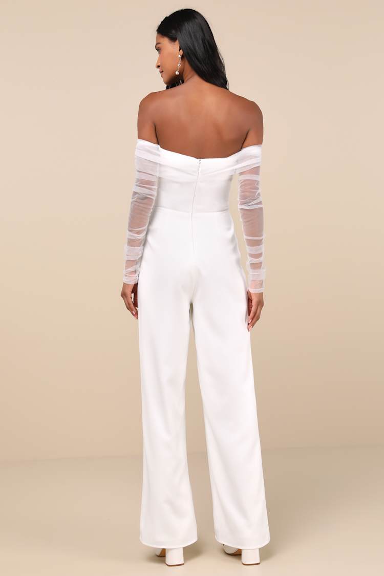 Eternal Bliss White Tulle Off-the-Shoulder Wide-Leg Jumpsuit