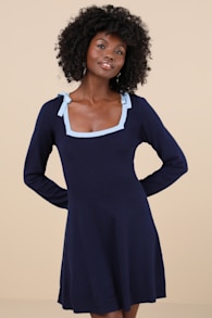 Perfect Outcome Navy Long Sleeve Sweater Mini Dress 2