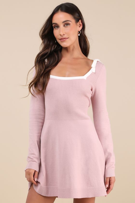 Perfect Outcome Mauve Pink Long Sleeve Sweater Mini Dress 5