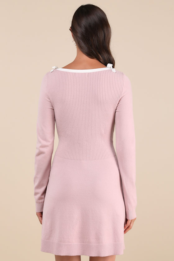 Lulus Perfect Outcome Mauve Pink Long Sleeve Sweater Mini Dress In Mauve Pink