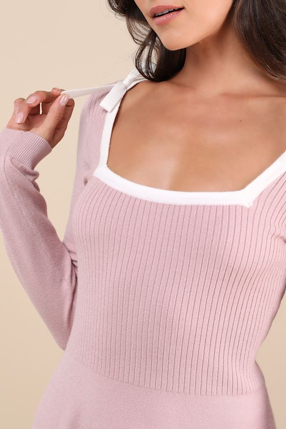 Lulus Perfect Outcome Mauve Pink Long Sleeve Sweater Mini Dress In Mauve Pink