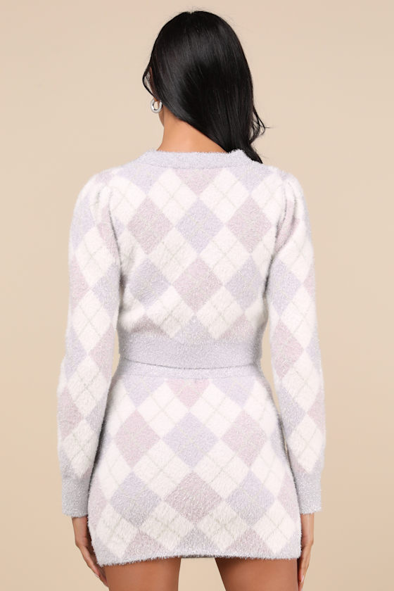 Glamorous - Lilac Argyle Sparkly Sweater - Fuzzy Cropped Sweater