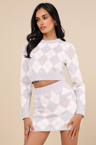 Positively Pristine Lilac Argyle Lurex Sweater Mini Skirt 5