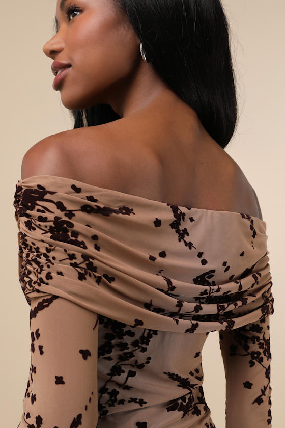 Lulus Superb Chicness Tan Sheer Mesh Burnout Top In Tan
