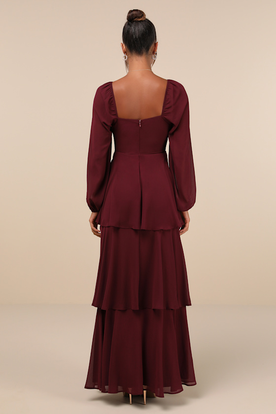 Tier to Enchant Burgundy Long Sleeve Tiered Maxi Dress 3