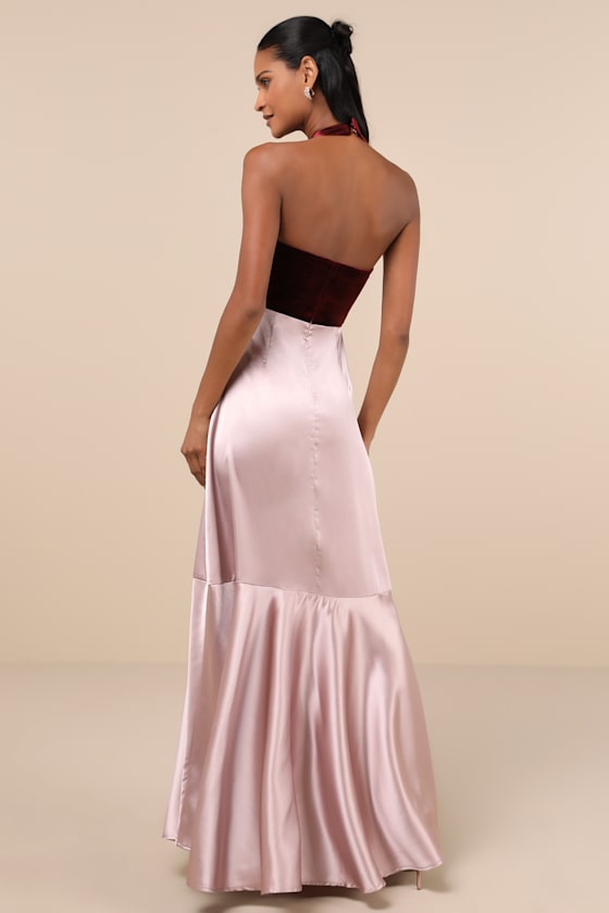 Mauve Halter Dress with Fringed Back and Tassels