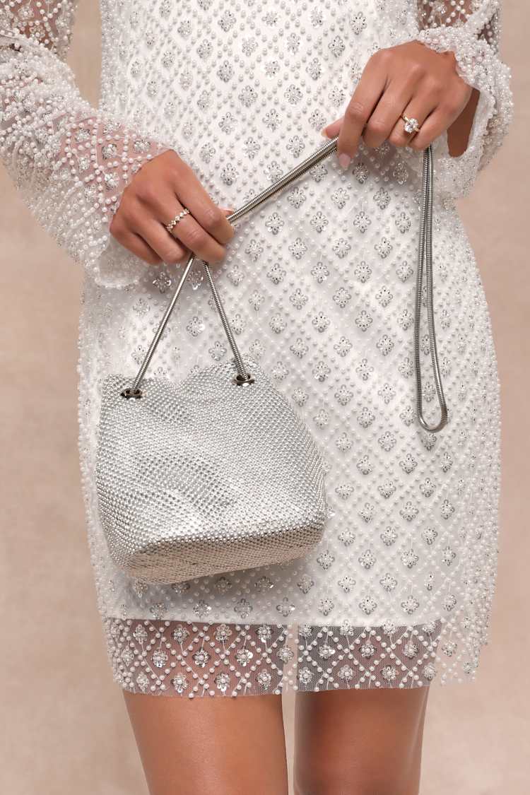 silver dress clutch bag Long Slide Silver Silver