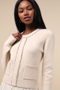 Sparkling Appeal Heather Cream Rhinestone Sweater 1