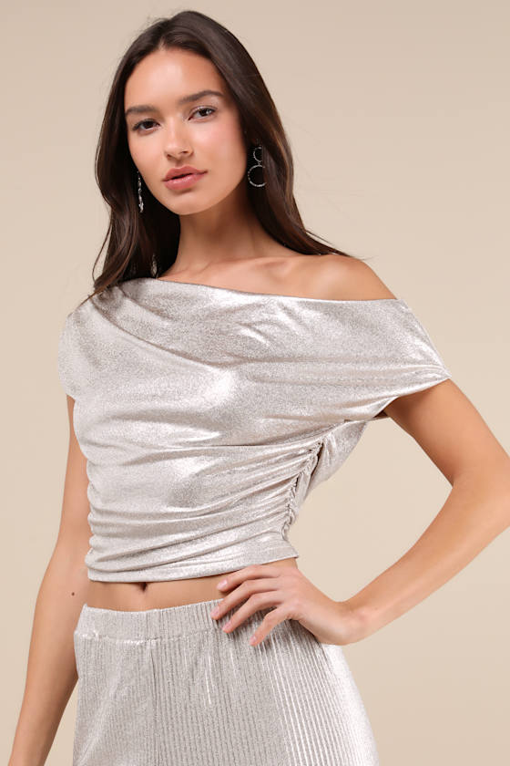 Spectacular Shimmer Champagne Lurex Ruched Top 1