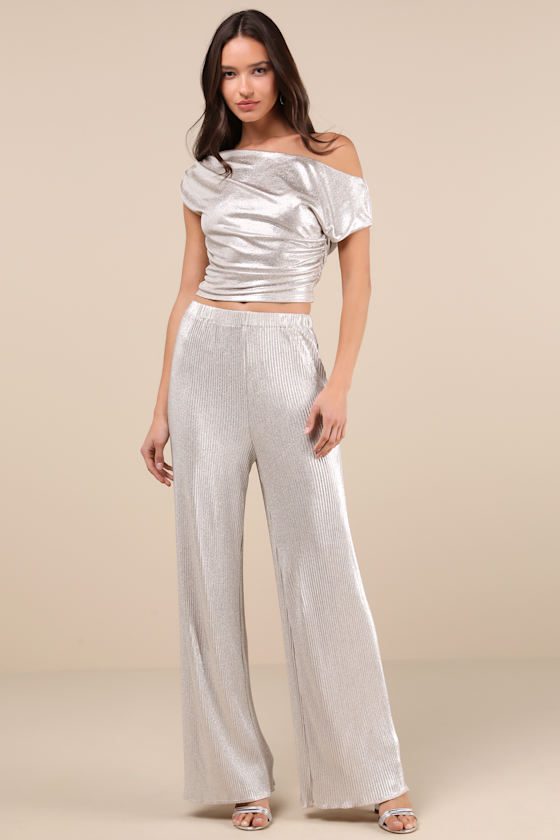 Lulus Spectacular Shimmer Champagne Lurex Ruched Top In Champagne
