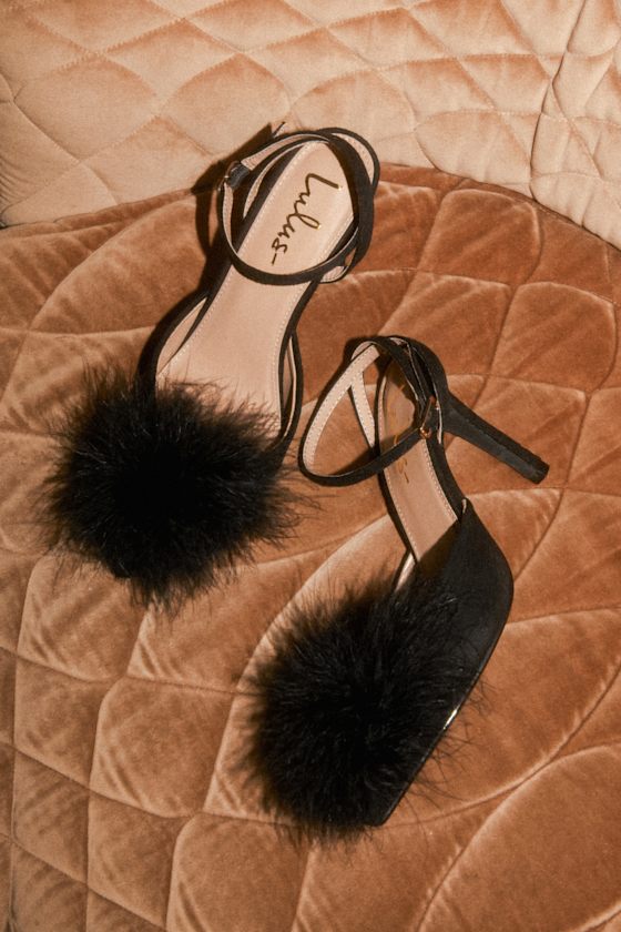 Brodyy Black Feather Pointed-Toe Ankle Strap Pumps