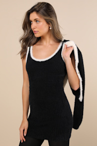 Splendid Duo Black Eyelash Knit Two-Piece Dress & Cardigan Set 2