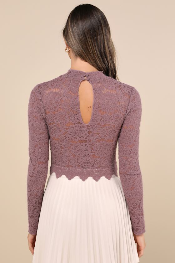 Exquisite Essential Purple Fuzzy Lace Ruched Long Sleeve Top 4