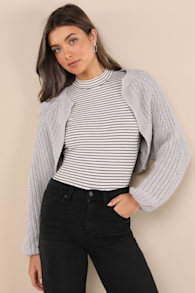 Cuddly Approach Grey Chenille Ribbed Knit Shrug Sweater 1