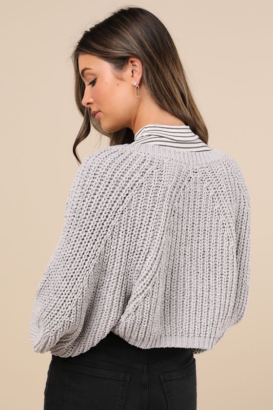Cuddly Approach Grey Chenille Ribbed Knit Shrug Sweater 2