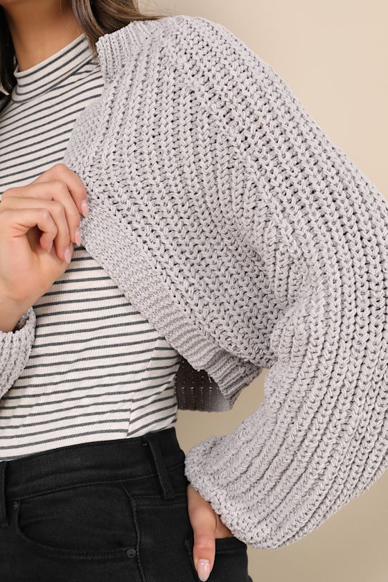 Lulus Cuddly Approach Grey Chenille Ribbed Knit Shrug Sweater In Grey