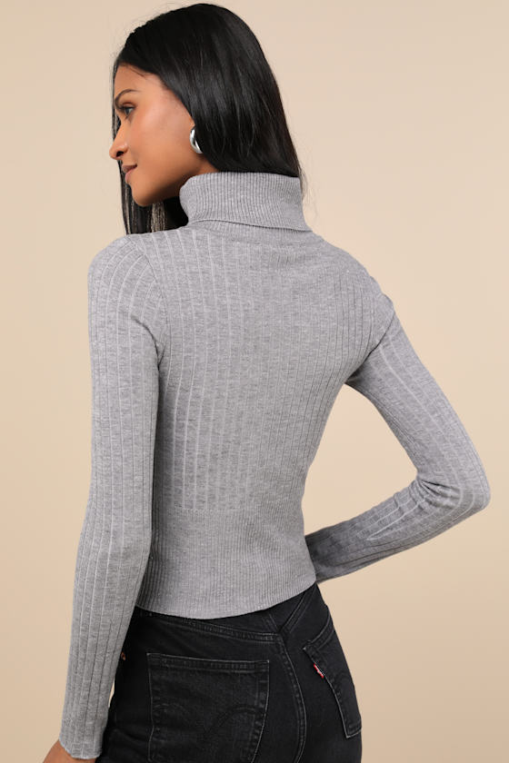 Lulus Perfected Comfort Heather Grey Turtleneck Sweater Top In Heather Grey
