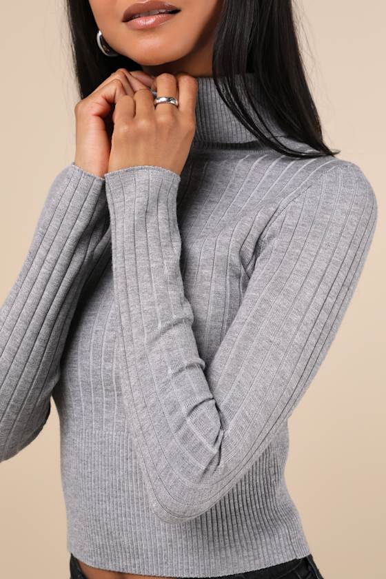 Lulus Perfected Comfort Heather Grey Turtleneck Sweater Top In Heather Grey