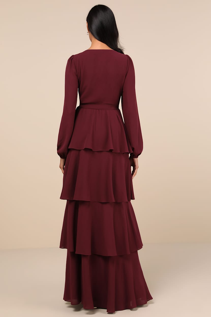 Plum Tiered Maxi Dress - Wrap Maxi Dress - Long Sleeve Dress - Lulus