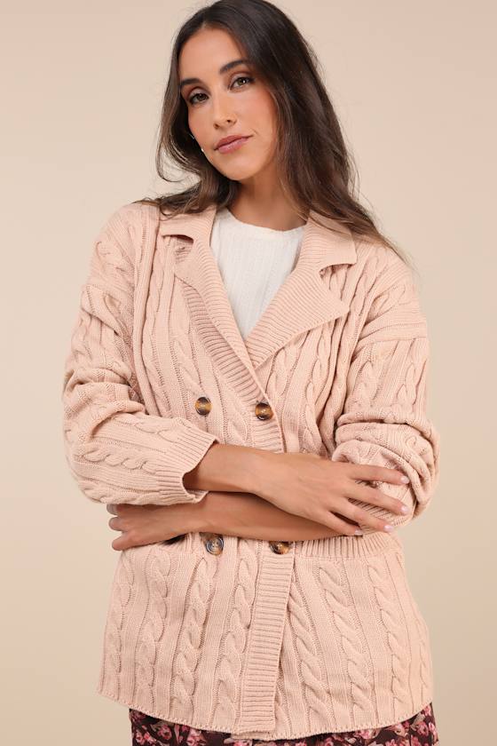 Lulus Majorly Comfy Beige Cable Knit Double Breasted Cardigan Sweater In Beige