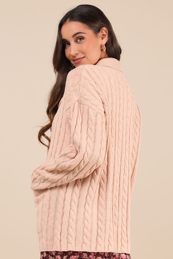 Lulus Majorly Comfy Beige Cable Knit Double Breasted Cardigan Sweater In Beige