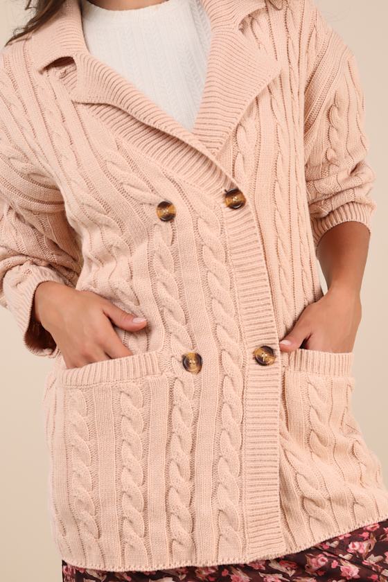 Lulus Majorly Comfy Beige Cable Knit Double Breasted Cardigan Sweater In Beige