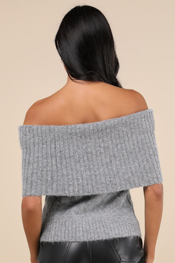 Glamorous Off Shoulder Rib Knit Sweater In Charcoal - Part Of A Set-gray In Grey