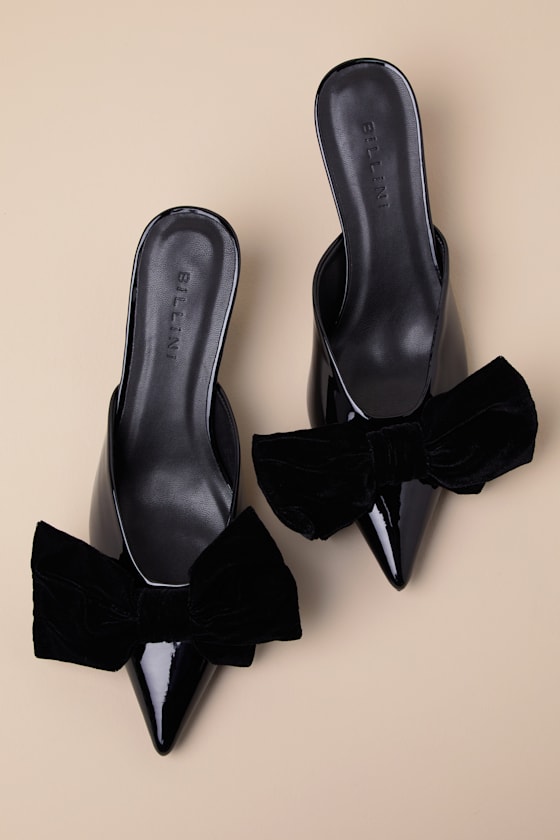 Niva Black Patent Bow Kitten Heel Pumps 2