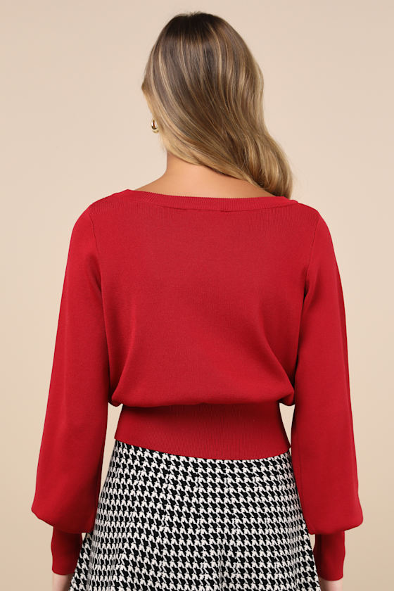 Lulus Perfect Coziness Red Long Sleeve Cropped Sweater Top In Red