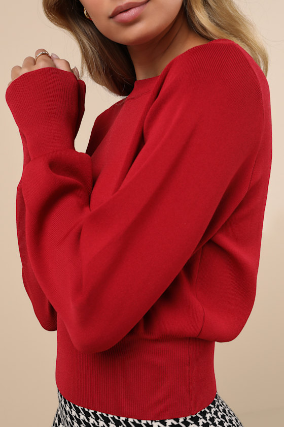 Lulus Perfect Coziness Red Long Sleeve Cropped Sweater Top In Red