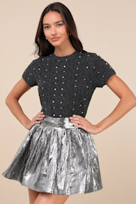 Celebrated Shine Silver Metallic Mini Skirt 6