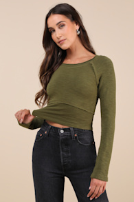 Easy Energy Olive Green Knit Raglan Sleeve Crop Top 4