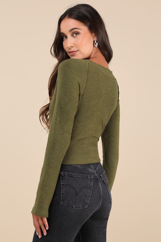 Lulus Easy Energy Olive Green Knit Raglan Sleeve Crop Top In Olive Green