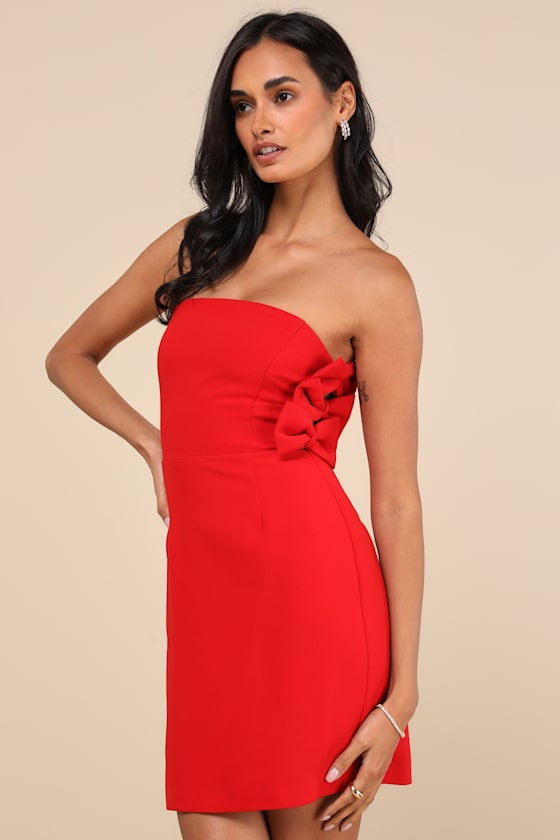 4th & Reckless Harlee Red Strapless Bow Mini Dress In Red