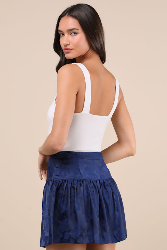 Lulus Sensational Approach Navy Blue Satin Jacquard Mini Skirt In Navy Blue