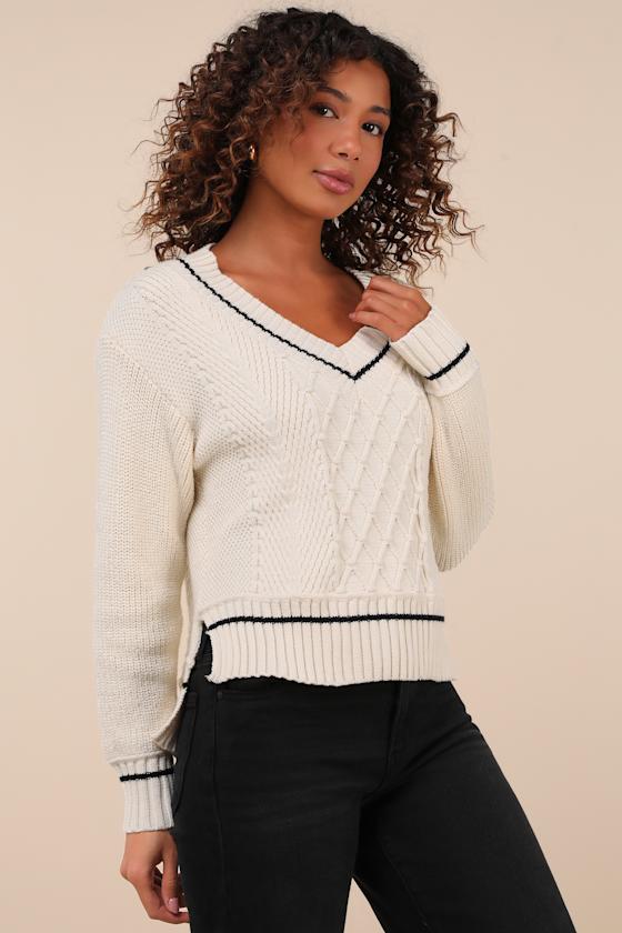 Lulus Notably Comfy Ivory V-neck Sweater In Ivory