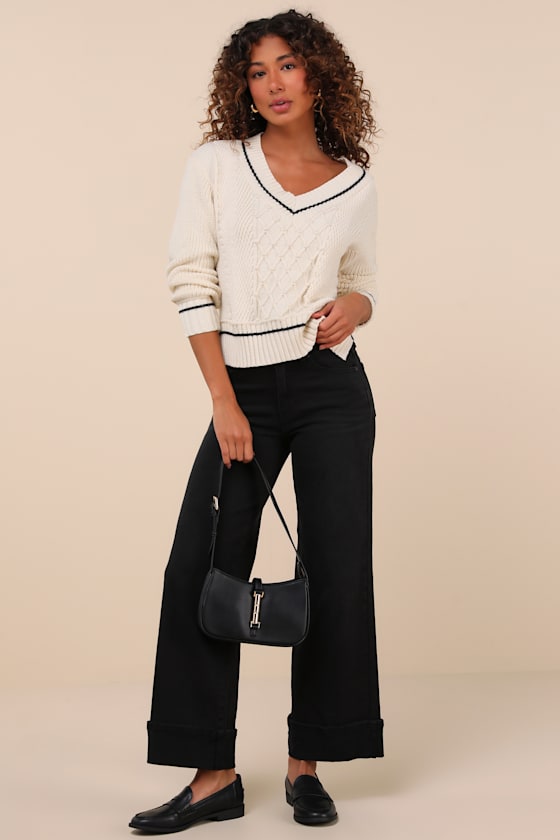 Lulus Notably Comfy Ivory V-neck Sweater In Ivory