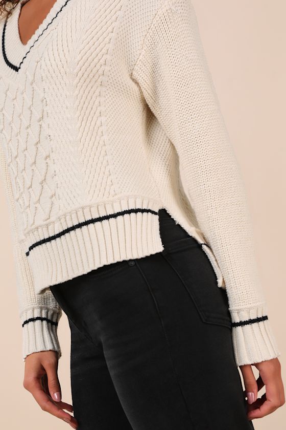 Lulus Notably Comfy Ivory V-neck Sweater In Ivory