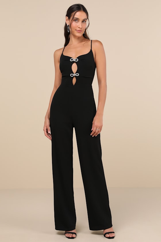 Gorgeous Favorite Black Cutout Rhinestone Bow Jumpsuit 3