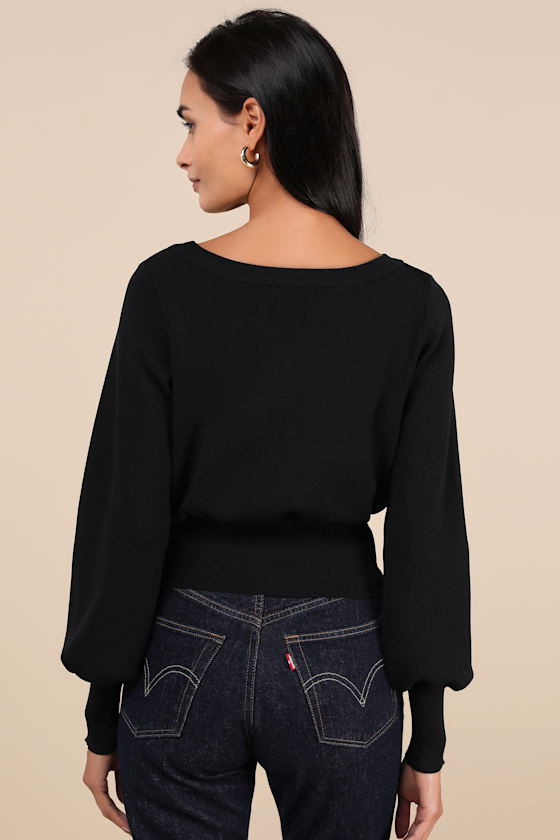 Perfect Coziness Black Long Sleeve Cropped Sweater Top 2